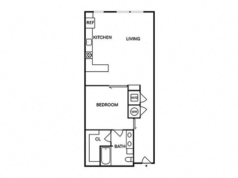 Floor plan for 1 bed, 1 bath